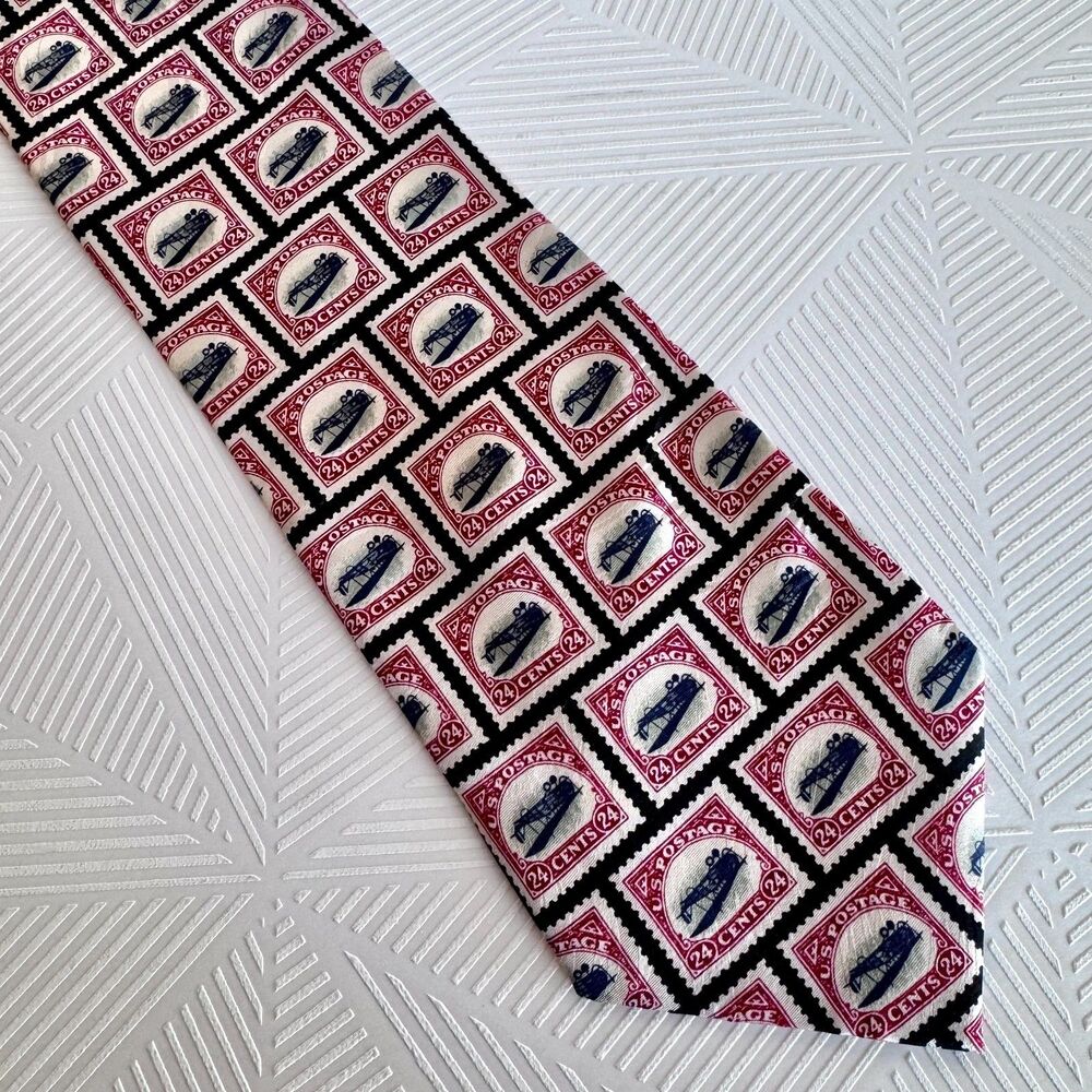 Vintage Museum Artifacts Jenny Airplane 24 Stamp Silk Neck Tie Inverted